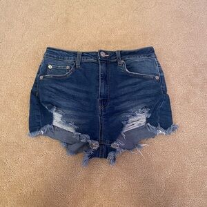 Love Tree Dark Blue Distressed Denim Shorts